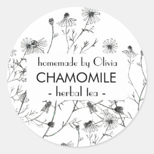 Sticker Rond Aquarelle blanche noire Chamomile Thé maison