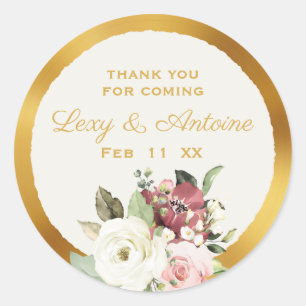 Sticker Rond Aquarelle blanche rose mauve Florales Gold Edge Lu