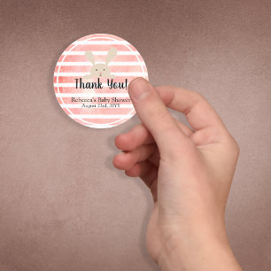 Sticker Rond Aquarelle blanche rose Merci de lapin rayé