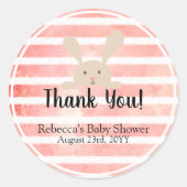 Sticker Rond Aquarelle blanche rose Merci de lapin rayé (Devant)