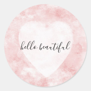 Sticker Rond Aquarelle blanche rose rose-fusée Coeur