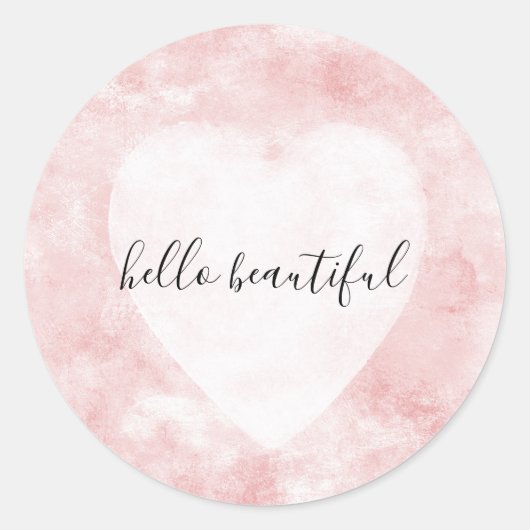 Sticker Rond Aquarelle blanche rose rose-fusée Coeur (Devant)