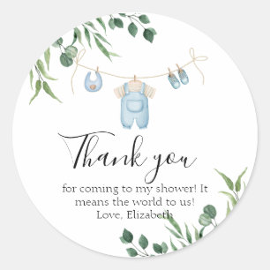 Sticker Rond Aquarelle Blanchisserie Bleu Merci de verdure