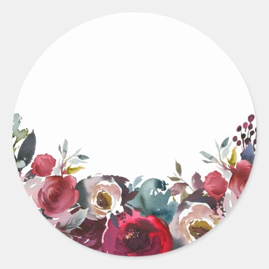 Sticker Rond Aquarelle BLANK Floral Bourgogne Mariage (Devant)