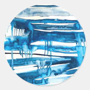 Sticker Rond Aquarelle bleu art abstrait