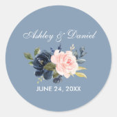 Sticker Rond Aquarelle bleu bleu rose rose Mariage (Devant)