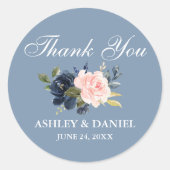 Sticker Rond Aquarelle bleu bleu rose rose Merci floral (Devant)