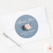 Sticker Rond Aquarelle bleu bleu rose rose Merci floral (Enveloppe)