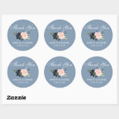 Sticker Rond Aquarelle bleu bleu rose rose Merci floral (Feuille)