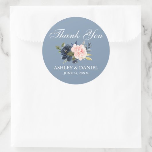 Sticker Rond Aquarelle bleu bleu rose rose Merci floral (Sac)
