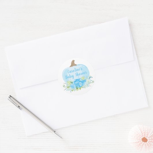 Sticker Rond Aquarelle Bleu Citrouille Bébé Garçon douche (Enveloppe)