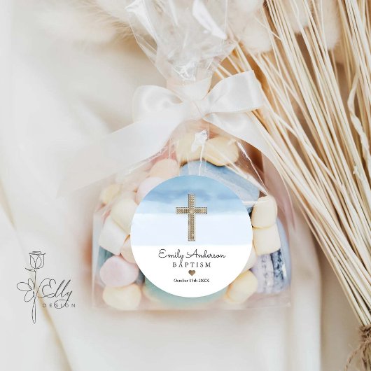 Sticker Rond Aquarelle Bleu clair garçon Baptême Christening