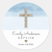 Sticker Rond Aquarelle Bleu clair garçon Baptême Christening (Devant)