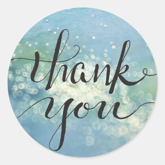 Sticker Rond Aquarelle Bleu de Bokeh Gratitude (Devant)