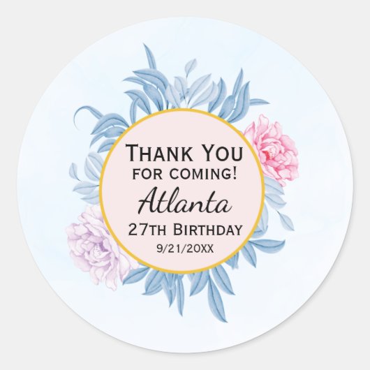 Sticker Rond Aquarelle bleu Dusty Succulent 30e anniversaire (Devant)