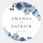 Sticker Rond Aquarelle Bleu Élégante enveloppe de mariage sceau (Devant)