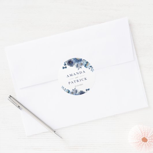 Sticker Rond Aquarelle Bleu Élégante enveloppe de mariage sceau (Enveloppe)