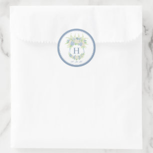 Sticker Rond Aquarelle Bleu et Blanc Hydrangea Crest
