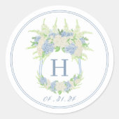 Sticker Rond Aquarelle Bleu et Blanc Hydrangea Crest (Devant)