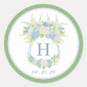 Sticker Rond Aquarelle Bleu et Blanc Hydrangea Crest (Devant)