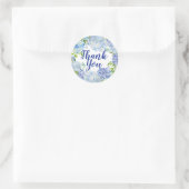 Sticker Rond Aquarelle bleu et blanc Merci Floral (Sac)