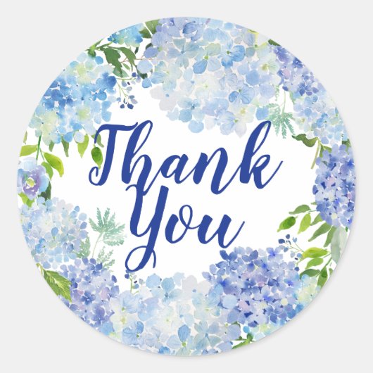 Sticker Rond Aquarelle bleu et blanc Merci Floral (Devant)