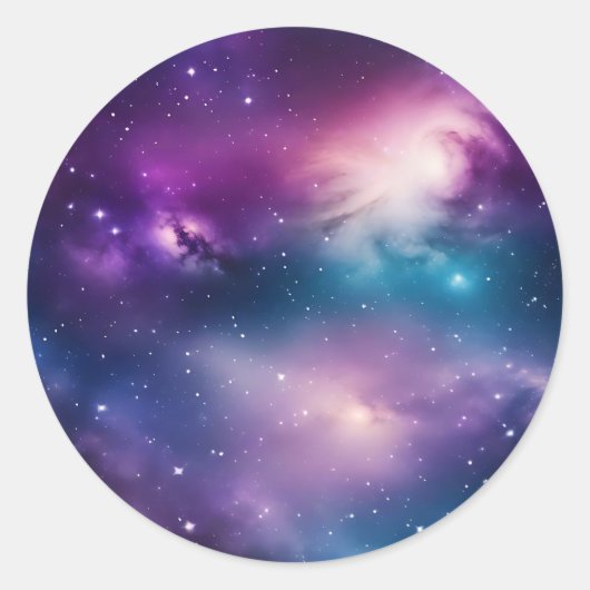 Sticker Rond Aquarelle bleu et violet Galaxie (Devant)