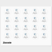 Sticker Rond aquarelle bleu floral baptême (Feuille)