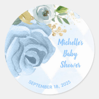 Sticker Rond Aquarelle bleu floral or genre neutre