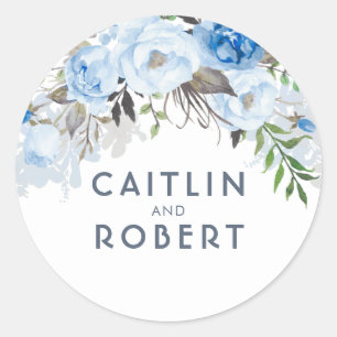 Sticker Rond Aquarelle bleu foncé Fleurs élégantes