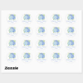 Sticker Rond Aquarelle bleu Hydrangea Fleurs Mariage (Feuille)