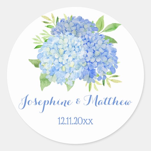 Sticker Rond Aquarelle bleu Hydrangea Fleurs Mariage (Devant)
