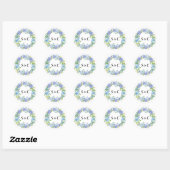 Sticker Rond Aquarelle Bleu Hydrangée Mariage de couronne Monog (Feuille)