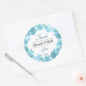 Sticker Rond Aquarelle bleu Mariage Merci de couronne de fleurs (Enveloppe)