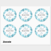 Sticker Rond Aquarelle bleu Mariage Merci de couronne de fleurs (Feuille)