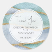 Sticker Rond Aquarelle bleu moderne Parties scintillant or mari (Devant)