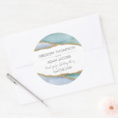 Sticker Rond Aquarelle bleu moderne Parties scintillant or mari (Enveloppe)