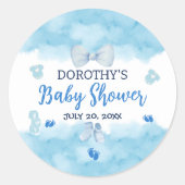 Sticker Rond Aquarelle bleu nuage pastel brosse bébé garçon dou (Devant)