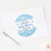 Sticker Rond Aquarelle bleu nuage pastel brosse bébé garçon dou (Enveloppe)