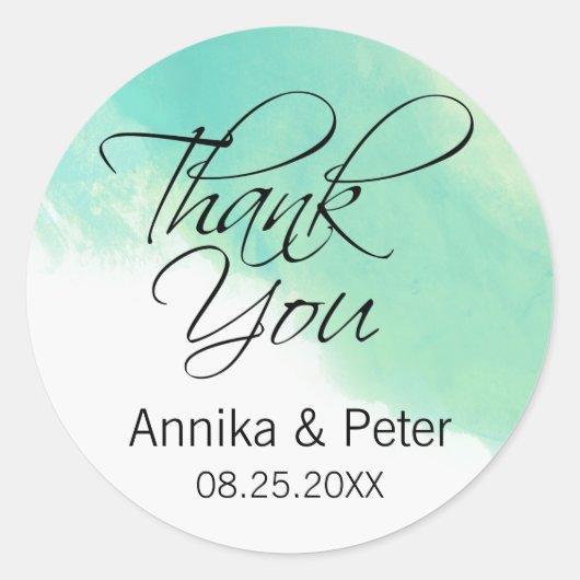 Sticker Rond Aquarelle bleu océanique et Merci de calligraphie (Devant)