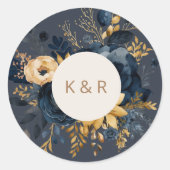 Sticker Rond Aquarelle bleu or Floral Mariage (Devant)