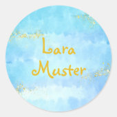 Sticker Rond Aquarelle - bleu - parties scintillant or (Devant)
