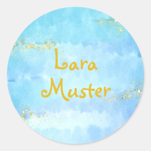Sticker Rond Aquarelle - bleu - parties scintillant or (Devant)