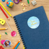 Sticker Rond Aquarelle - bleu - parties scintillant or