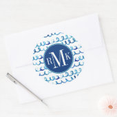 Sticker Rond Aquarelle bleu peinte à la main Motif ondulé (Enveloppe)