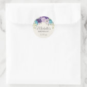Sticker Rond Aquarelle bleu pourpre Floral fête d'anniversaire (Sac)