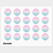 Sticker Rond Aquarelle bleu rose Ombre | Monogramme (Feuille)