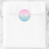 Sticker Rond Aquarelle bleu rose Ombre | Monogramme (Sac)