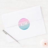 Sticker Rond Aquarelle bleu rose Ombre | Monogramme (Enveloppe)