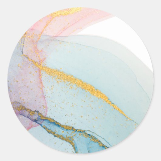 Sticker Rond Aquarelle bleu rose or (Devant)